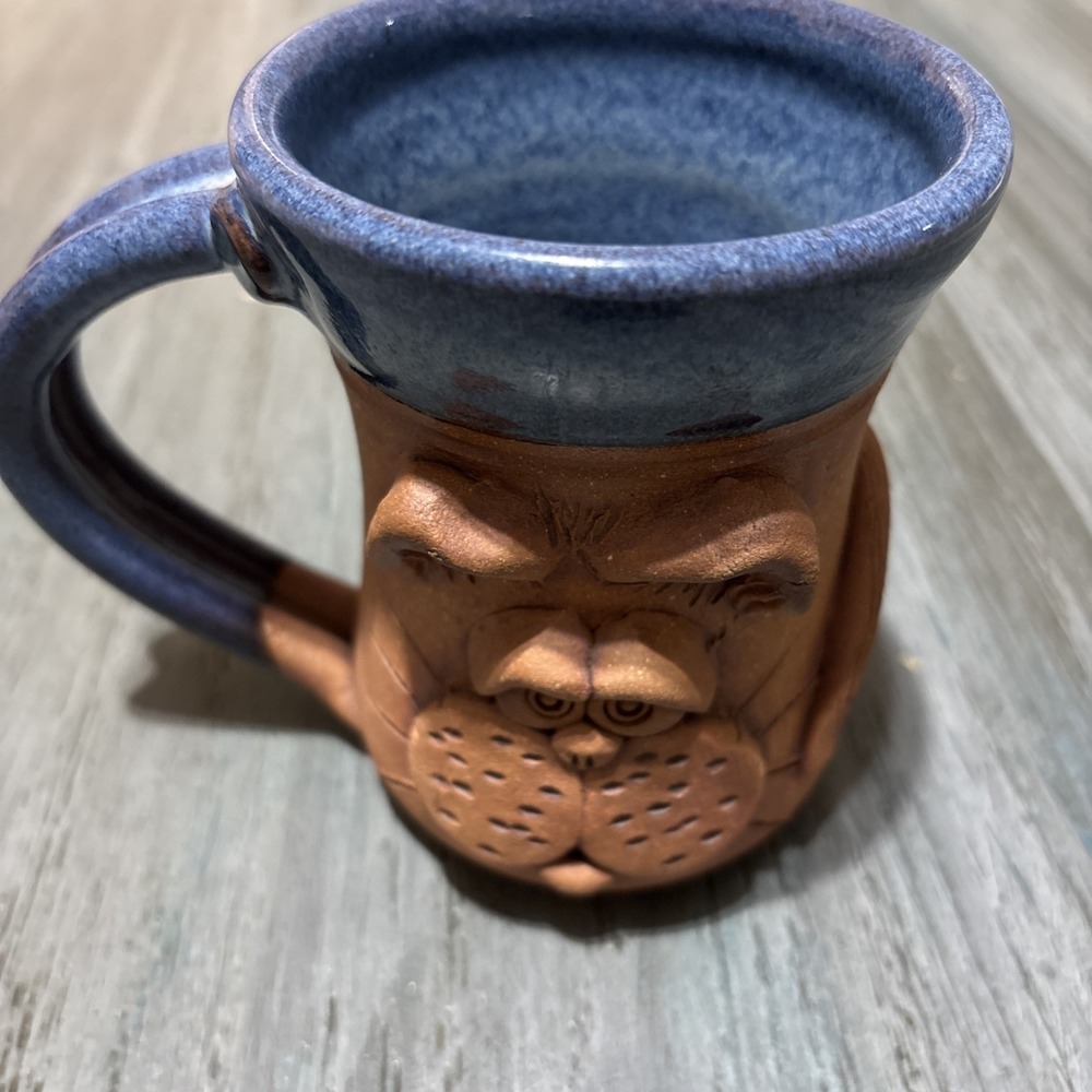 Ugly Face Stoneware 3D Art Mug Cup Studio Pottery Funny Cat Retro Signed STB 01